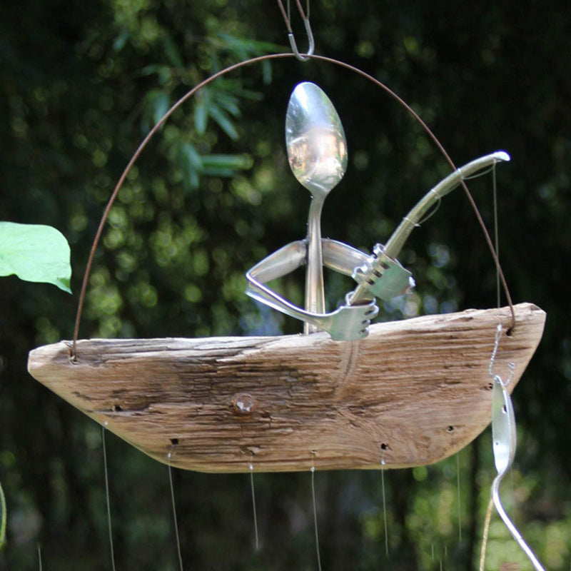 Handmade Fishing Man Spoon Wind Chime
