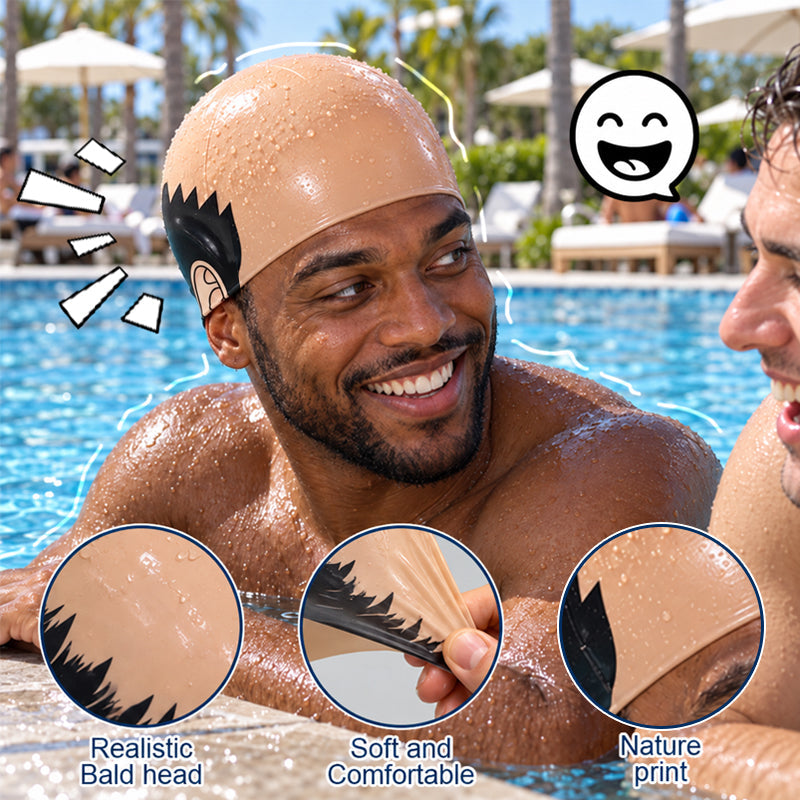Funny Realistic Bald Head Swim Cap