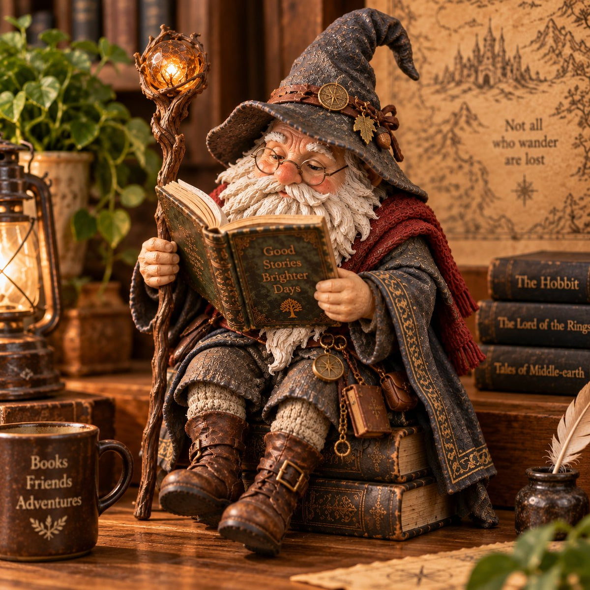 🧙♂️ The Wandering Scholar Gnome – Enchanted Reading Wizard Figurine