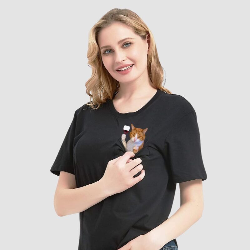 😾🖕Pocket Middle Finger Cat T-Shirt