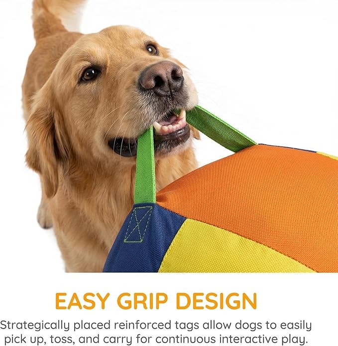 10/18/22" Herding Ball for Dogs & Horses - Tear-Resistant Inflatable Toy with Heavy-Duty Handle Cover & Pump - Durable Exercise Ball for Large Pets