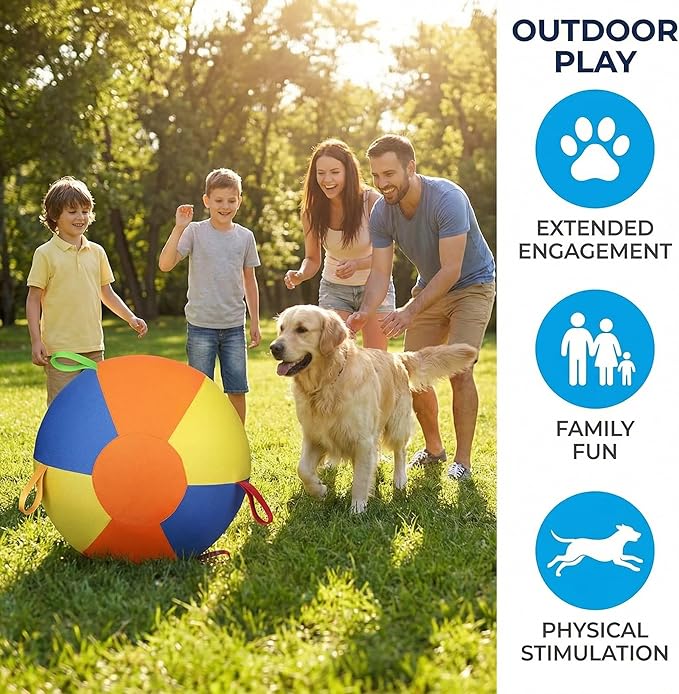 10/18/22" Herding Ball for Dogs & Horses - Tear-Resistant Inflatable Toy with Heavy-Duty Handle Cover & Pump - Durable Exercise Ball for Large Pets