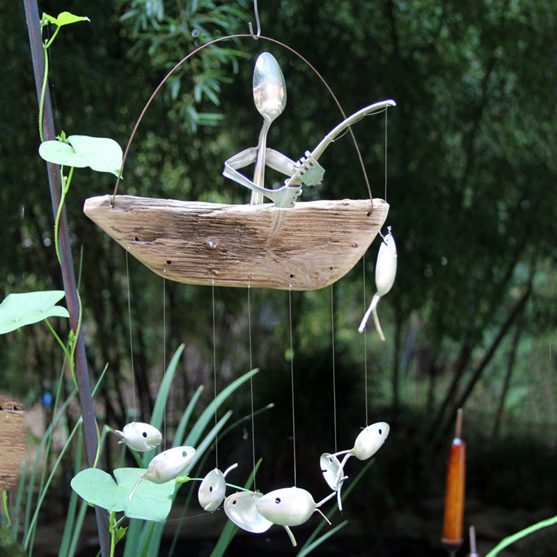 Handmade Fishing Man Spoon Wind Chime