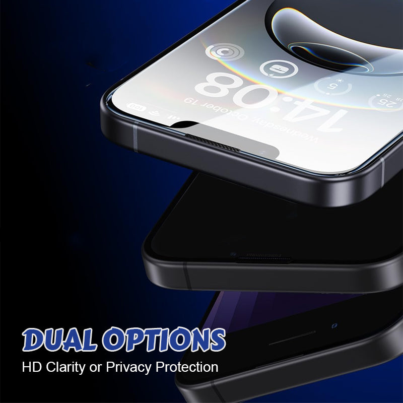 Dust-Free HD & Privacy Tempered Glass Phone Screen Protector | Easy Install Kit