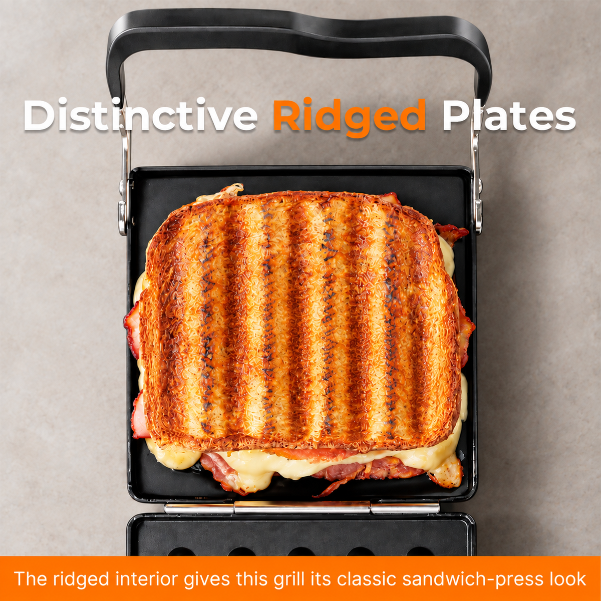 Hinged Sandwich Grill with Ridged Plates
