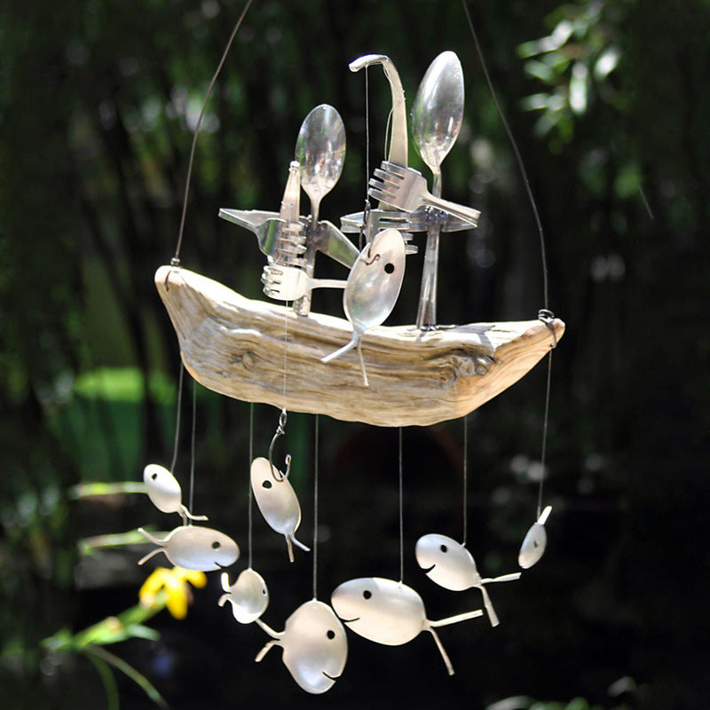 Handmade Fishing Man Spoon Wind Chime