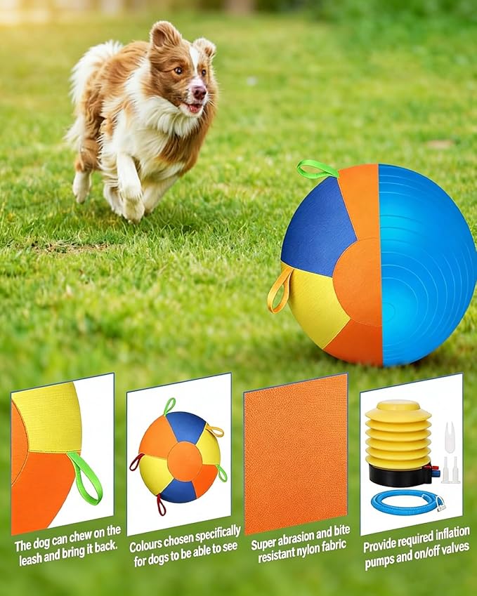 10/18/22" Herding Ball for Dogs & Horses - Tear-Resistant Inflatable Toy with Heavy-Duty Handle Cover & Pump - Durable Exercise Ball for Large Pets