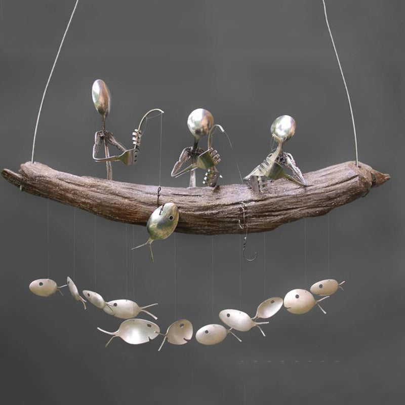 Handmade Fishing Man Spoon Wind Chime
