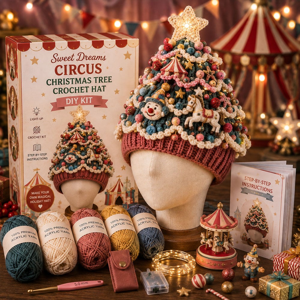 🎄 Beginner‑Friendly Light‑Up Christmas Tree Crochet Hat DIY Kit | Festive Craft Set for New Crocheters
