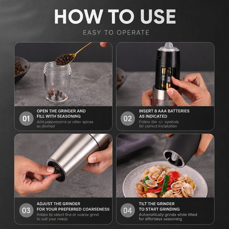 Electric Pepper Grinder - Gravity-Activated Spice Mill for Effortless Seasoning 🧂✨
