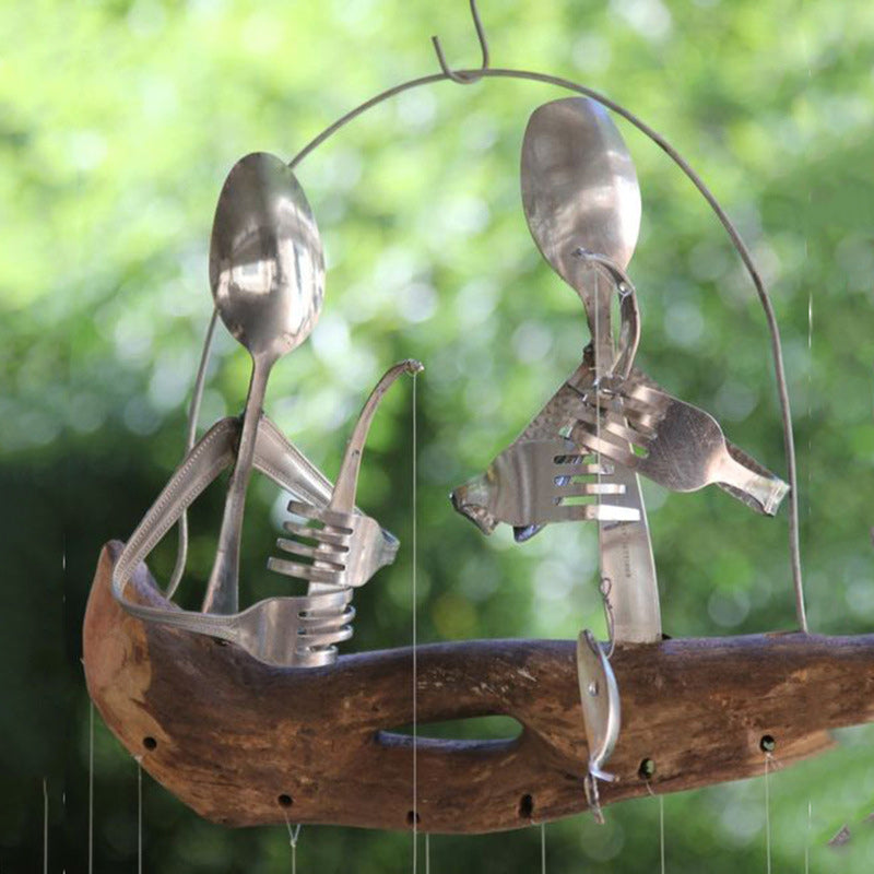 Handmade Fishing Man Spoon Wind Chime
