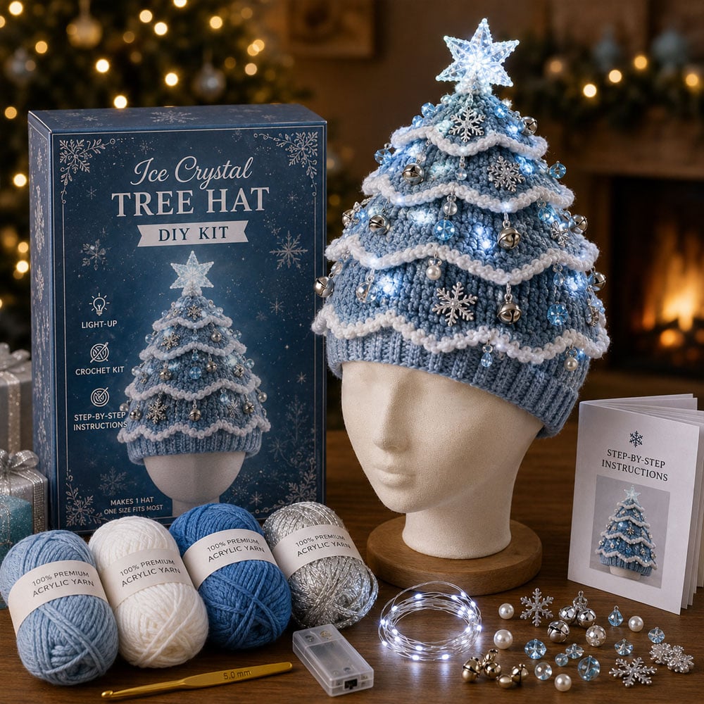 🎄 Beginner‑Friendly Light‑Up Christmas Tree Crochet Hat DIY Kit | Festive Craft Set for New Crocheters