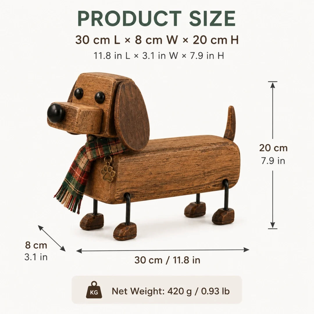 🎄 Wooden Christmas Dachshund Figurine 🐶 Festive Holiday Dog Decor with Scarf