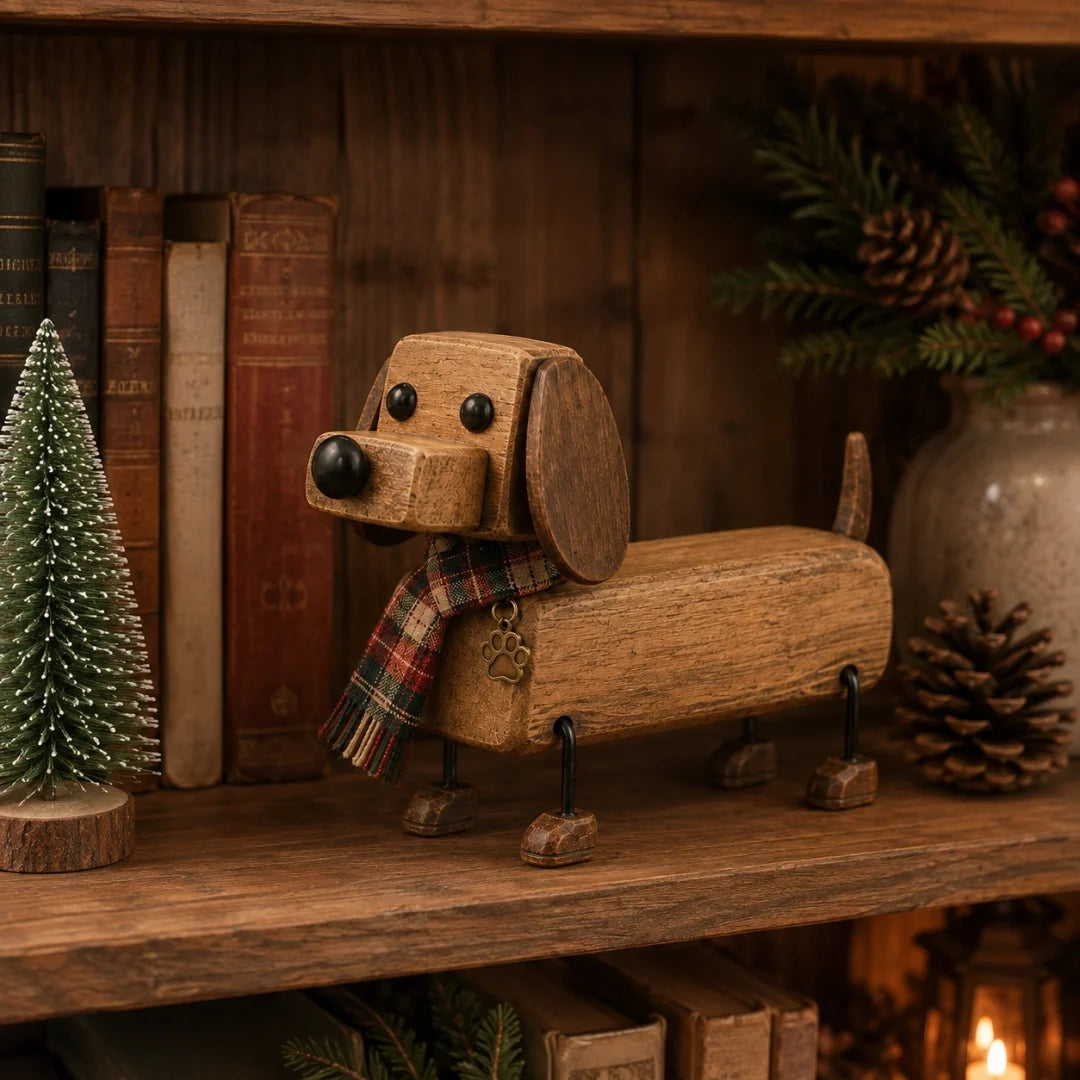 🎄 Wooden Christmas Dachshund Figurine 🐶 Festive Holiday Dog Decor with Scarf