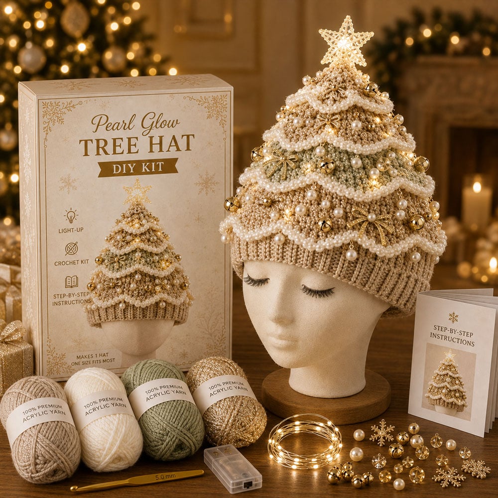 🎄 Beginner‑Friendly Light‑Up Christmas Tree Crochet Hat DIY Kit | Festive Craft Set for New Crocheters