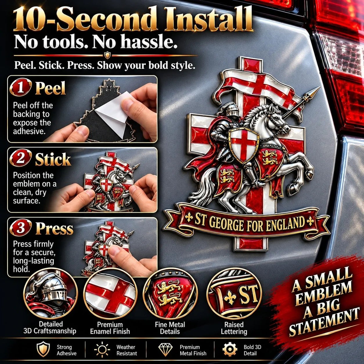 🛡️ “St George for England” Protection & Blessing Commemorative Metal Car Emblem