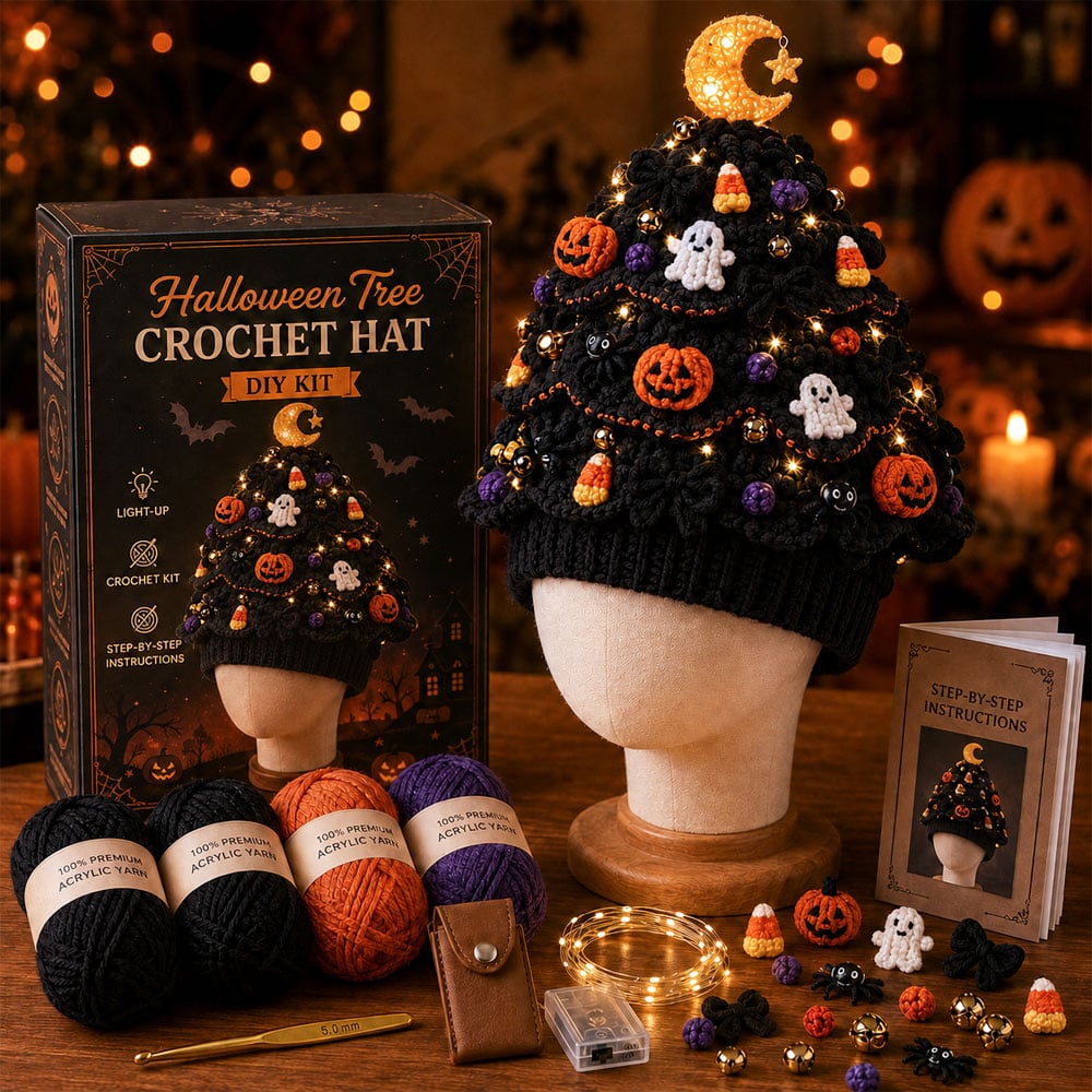 🎄 Beginner‑Friendly Light‑Up Christmas Tree Crochet Hat DIY Kit | Festive Craft Set for New Crocheters